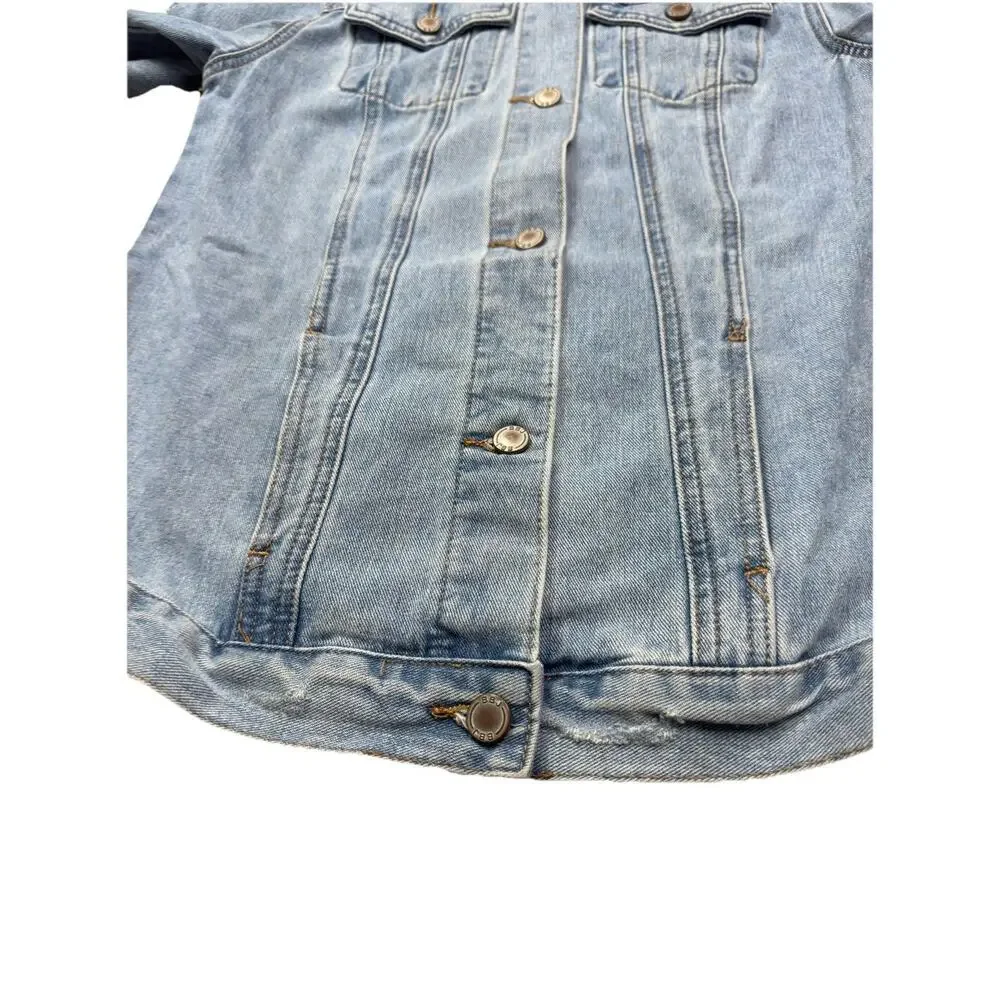 Boom Boom Jean Denim Jacket Distressed Size Medium‎ Western Rodeo Boho oversized